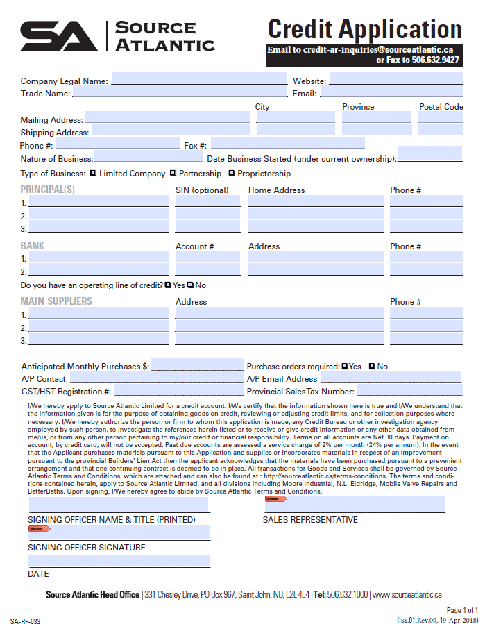 Source Atlantic Credit Application