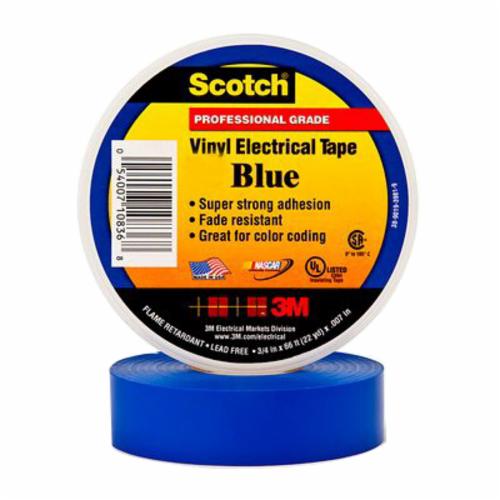 Scotch® 35-1/2X20FT-BL 1-Sided Premium Grade Electrical Tape, 20 ft L x 1/2 in W, 7 mil THK, PVC, Rubber Adhesive, PVC Backing, Clear