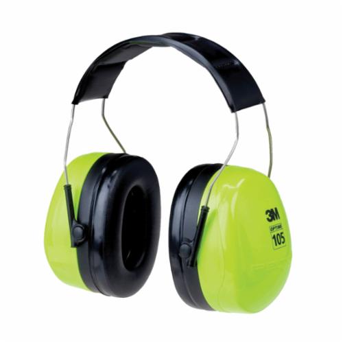 Peltor™ 093045-98172 Optime™ 105 Hi-Visibility Earmuffs, 30 dB Noise Reduction, Black/Green, Over The Head Band Position, ANSI S3.19-1974, CSA Certified
