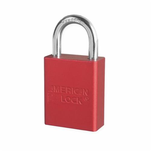 American Lock® A1105RED Safety Padlock, Different Key, Red, Anodized Aluminum Body, 1/4 in Dia x 1 in H x 25/32 in W Polished Chrome Boron Alloy Steel Shackle, Conductive Conductivity