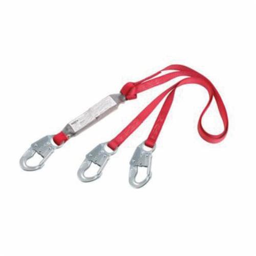 3M Protecta Fall Protection 1342002C Lightweight Tie-Off Shock Absorbing Lanyard, 4 ft L, Polyester Webbing Line, 2 Legs, Snap Hook Anchorage Connection, Snap Hook Harness Connection Hook, Specifications Met: CSA Certified