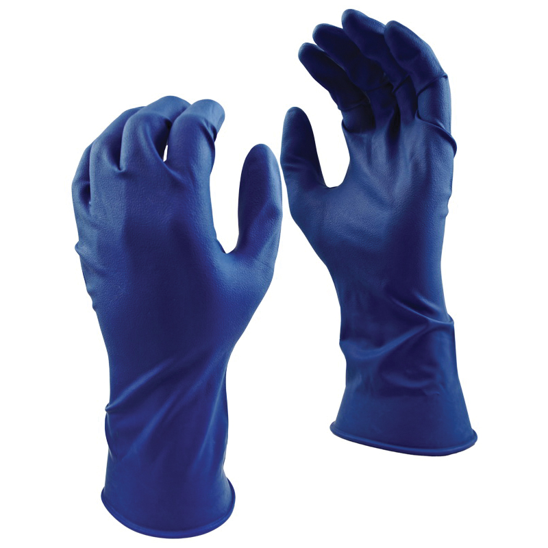 Grease Monkey™ 5553PF-L Non-Sterile Disposable Gloves, L, Natural Rubber Latex, Blue, 11 in L, Non-Powdered, Textured, 15 mil THK, Ambidextrous Hand