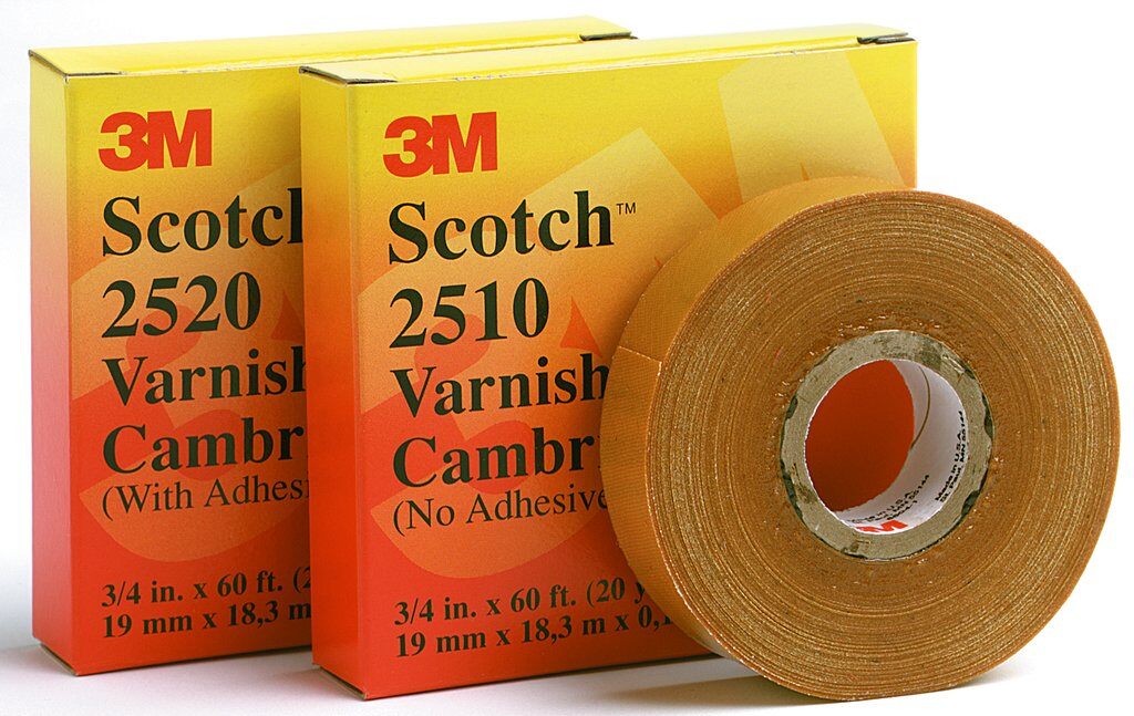 Scotch® 2510-1X36YD-K Non-Adhesive Premium Grade Insulating Tape, 36 yd L x 1 in W, 7 mil THK, Varnish Cambric Fabric, Cotton Cloth Backing, Yellow
