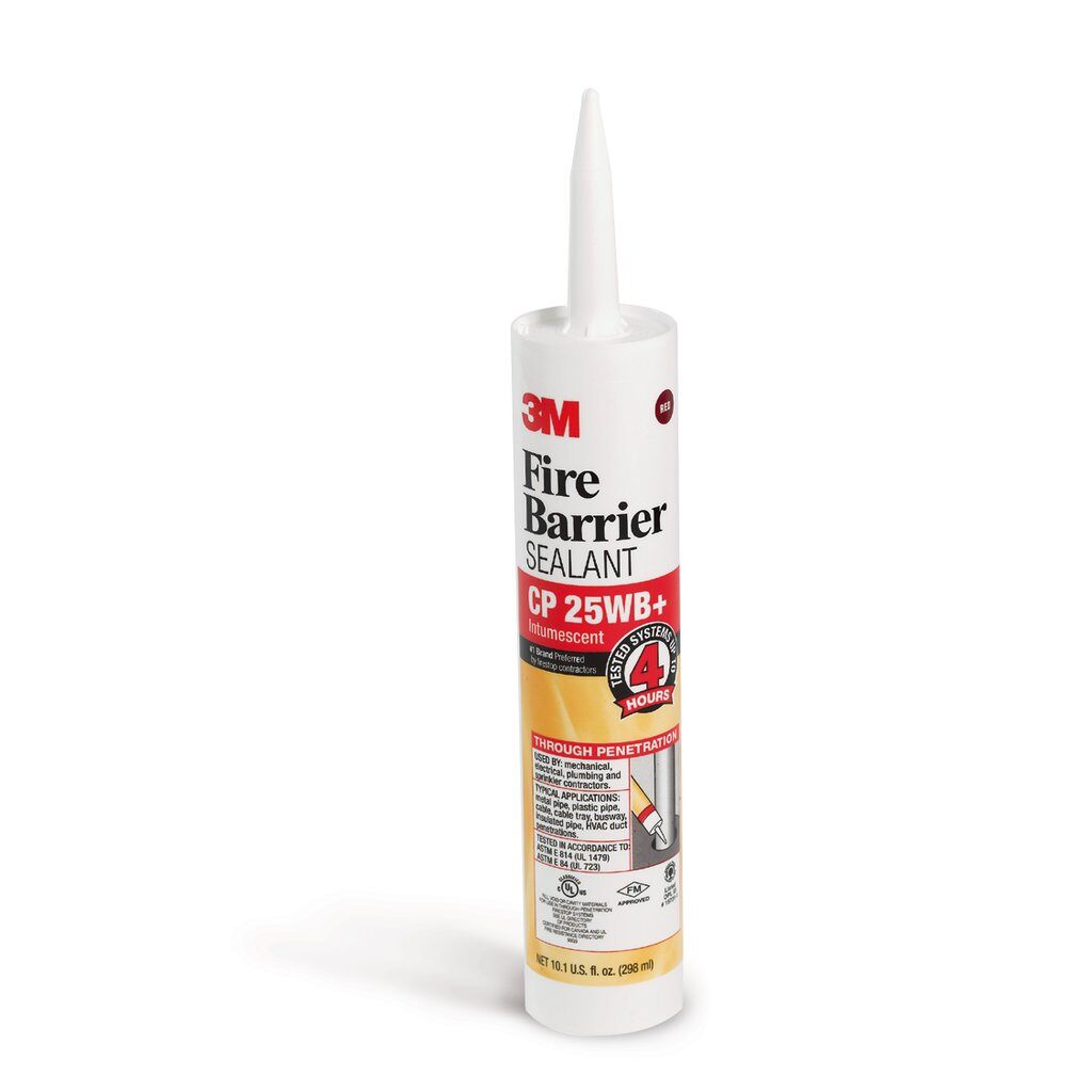 3M™ CP-25WB+ CP 25WB+ High Performance Fire Barrier Sealant, Cartridge Container, Composition: Sodium Silicate, Water, Zinc Borate 2335, Polymer, Ethylhexyldiphenyl Phosphate, Iron Oxide, Oxide Glass Chemicals, Polyethylene Glycol, Quartz Silica, Red