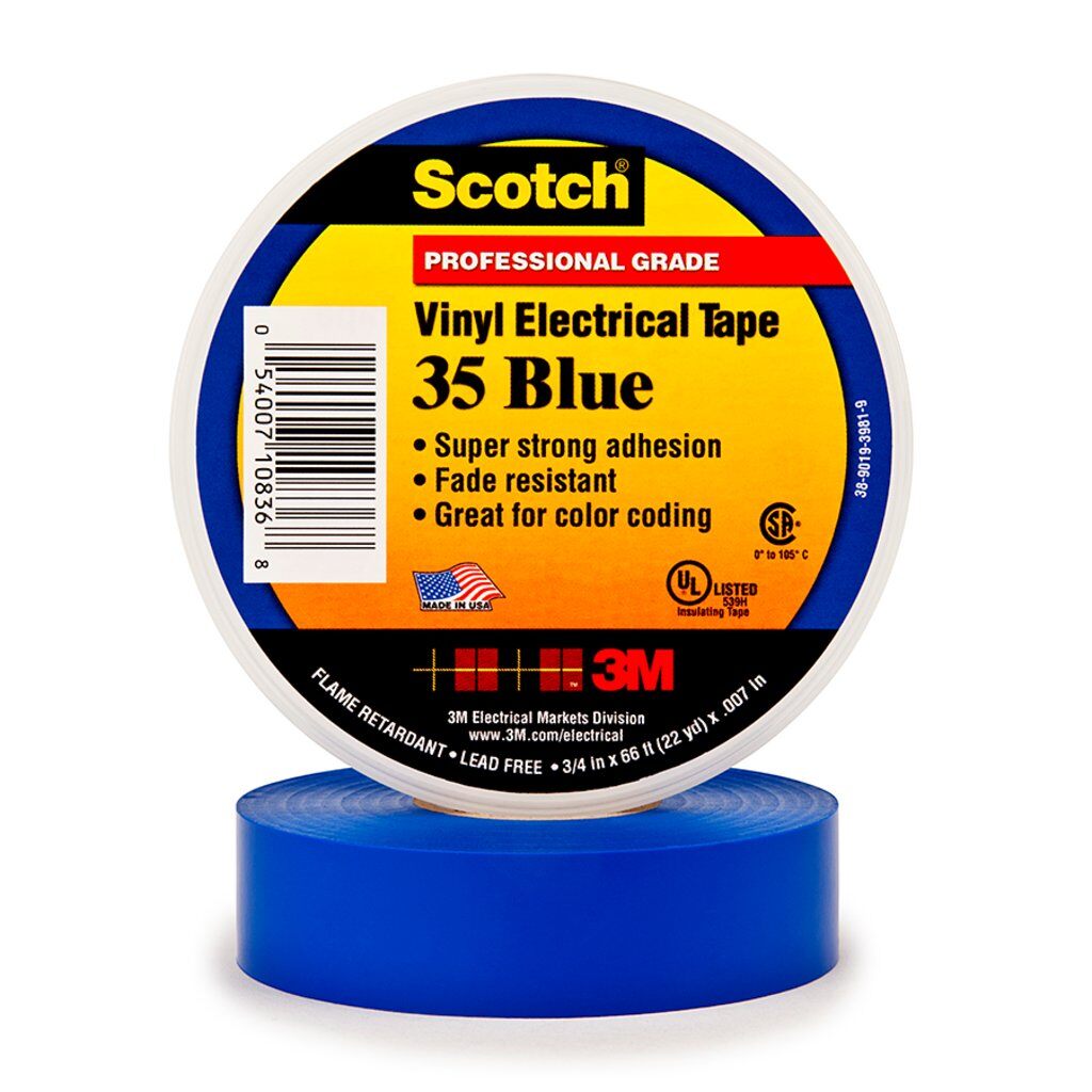 Scotch® 35-1/2X20FT-BL 1-Sided Premium Grade Electrical Tape, 20 ft L x 1/2 in W, 7 mil THK, PVC, Rubber Adhesive, PVC Backing, Clear
