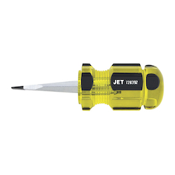JET 720392 Stubby Screwdriver, 1/4 in Slotted Point, Chrome Vanadium Steel Shank, 1-1/2 in OAL, Acetate Handle, Canadian Government Specification CDA39-GP-17C, US Federal Specification GGG-S-121E
