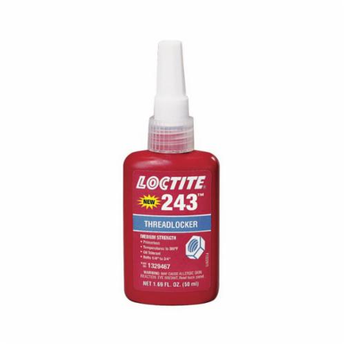 Loctite® 1329467 243™ Medium Strength Oil Tolerant Primerless Threadlocker, 50 mL Bottle, Liquid Form, Blue