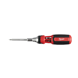 Milwaukee® 48-22-2322 9-in-1 General Purpose Ratcheting Multi-Bit Screwdriver, 9 Pieces, Phillips®/Slotted/Square Point, Ergonomic Handle, Steel