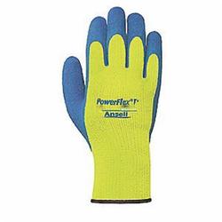 Ansell 80-400-11 Medium Duty General Purpose Gloves, Coated, SZ 11, Natural Rubber Latex Palm, Blue/Yellow, Knit Wrist Cuff, Resists: Abrasion and Cut, Acrylic/Terrycloth Lining, Seamless