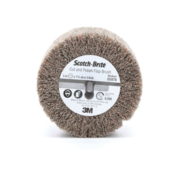 Scotch-Brite™ 048011-05974 PF-ZS Cut and Polish Flap Brush, 3 in Dia Wheel, 1-3/4 in W Face, 1/4 in Dia Shank, Medium Grade, Aluminum Oxide Abrasive