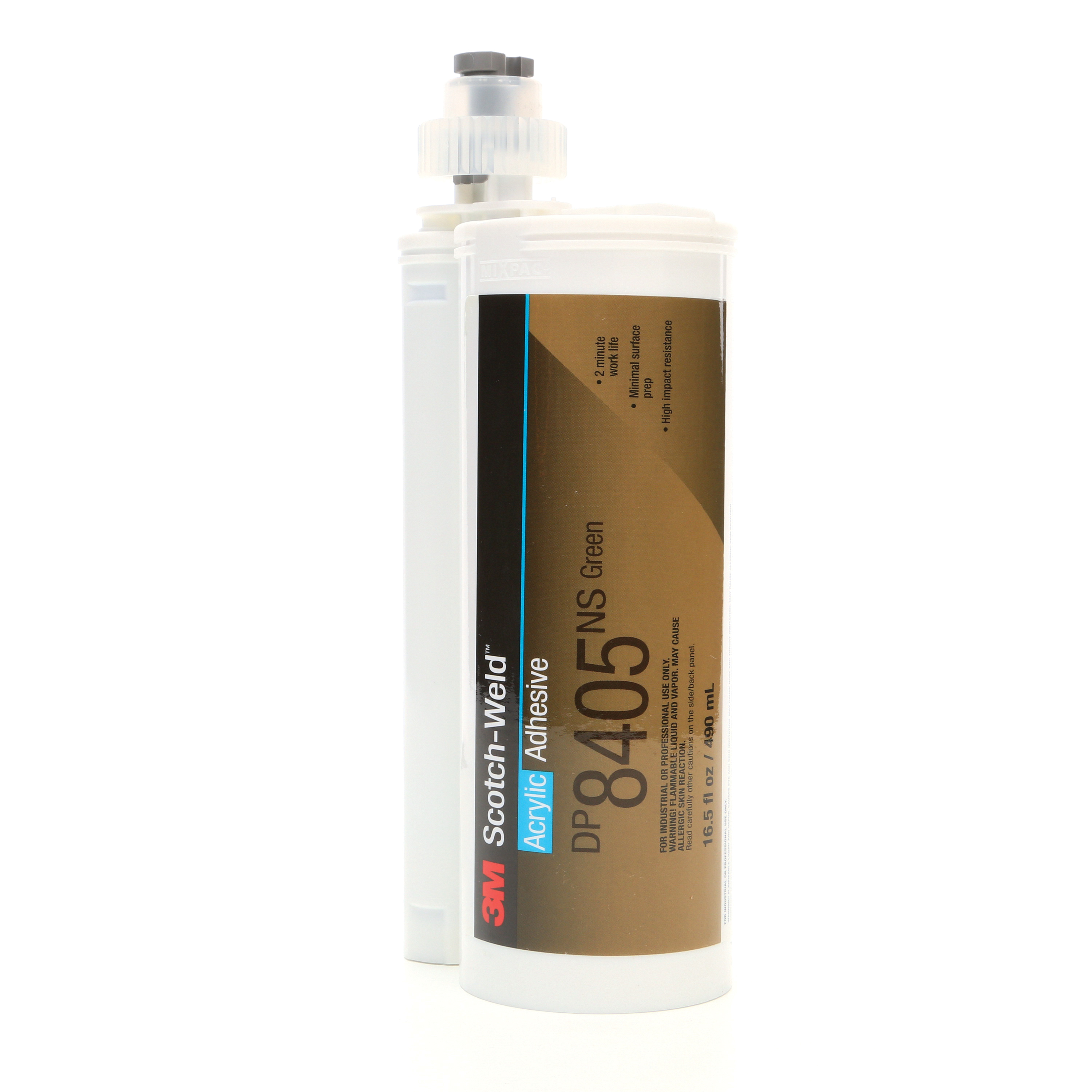 Scotch-Weld™ 051115-68964 2-Part Impact-Resistant Acrylic Adhesive, 490 mL Duo-Pak Cartridge, Part A: Blue/Part B: White, 24 hr at 73 deg F Curing