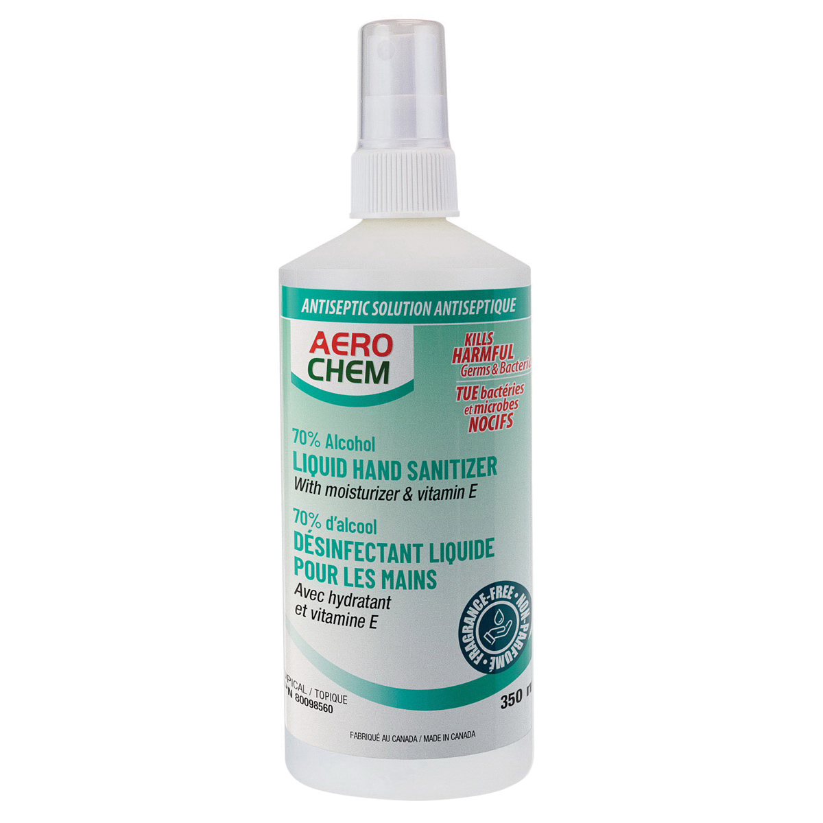Walter Surface Technologies AEROCHEM FLSANIH70350ML Hand Sanitizer, 350 mL Nominal, Spray Package, Liquid Form, Light Citrus Odor/Scent, Transparent