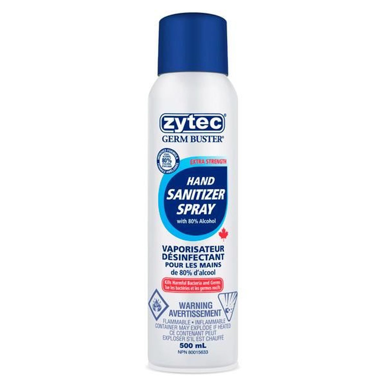 Zytec Germ Buster Extra Strength Hand Sanitizer Spray, 80% Alcohol, 500 mL